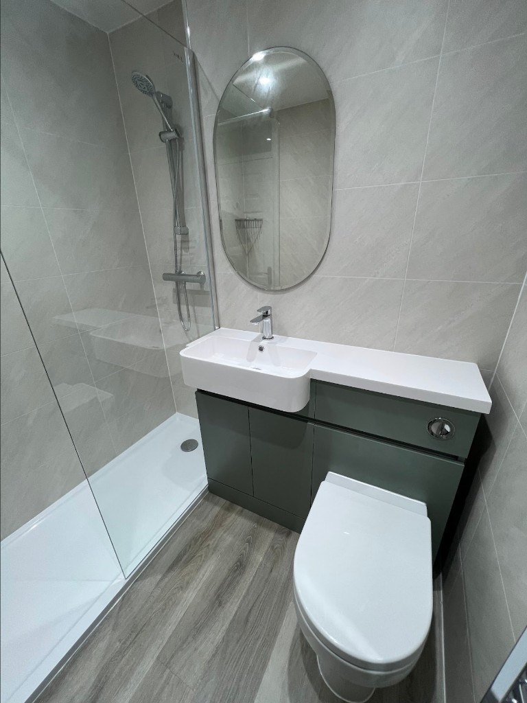 Ensuite upgrade in Washington, Sunderland — walk-in shower and vanity